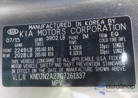 2016 Kia Soul from USA, damaged, VIN KNDJN2A27G7261337